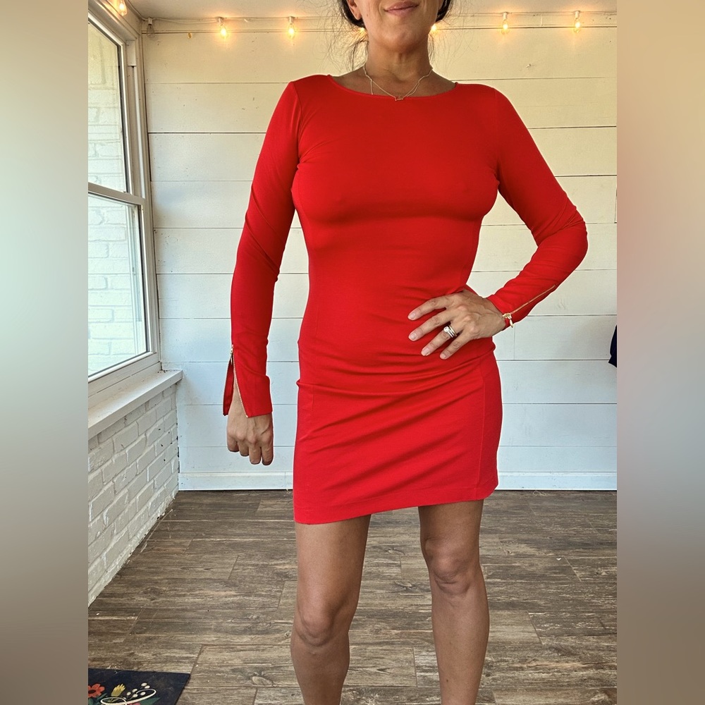 Theory red Dress with Gold Zippers NWOT S